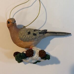 Danbury Mint Tan and Gray Dove Ornament with Pinecone Base